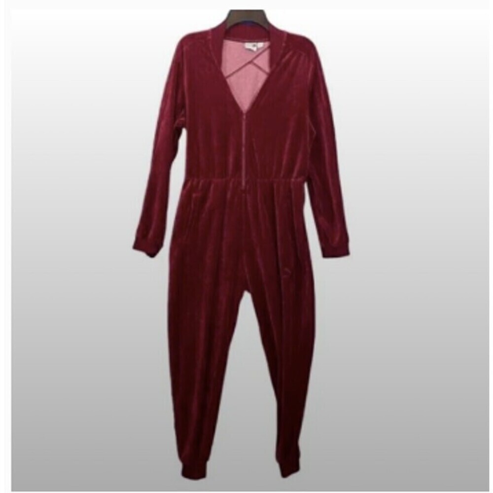 Puma EVO T7 Velour Velvet Red Long Sleeve Jumpsuit Size S 90s chic cozy lounge